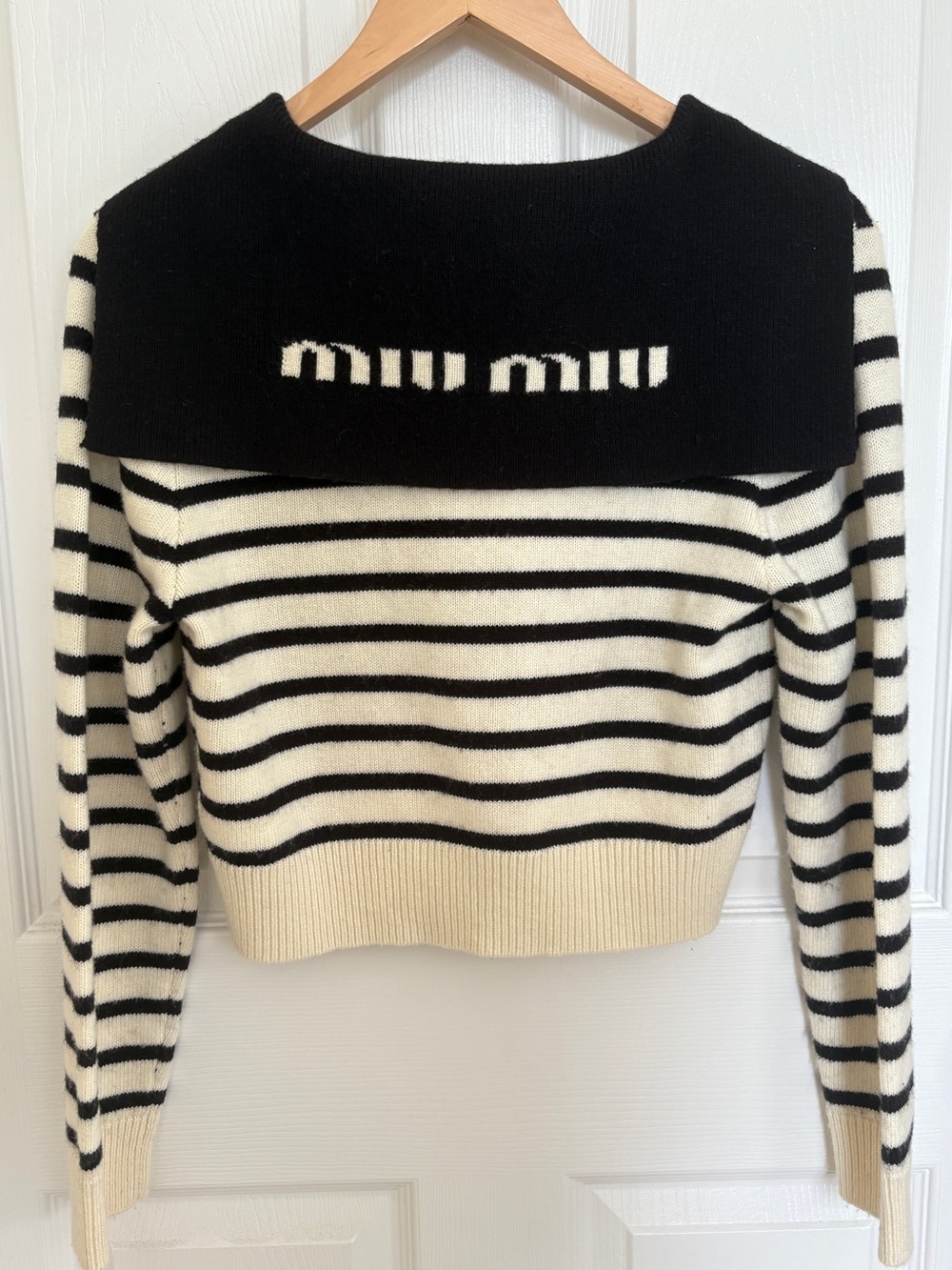 Miu Miu Striped Navy and Cream Button-Front Sailor Cardigan